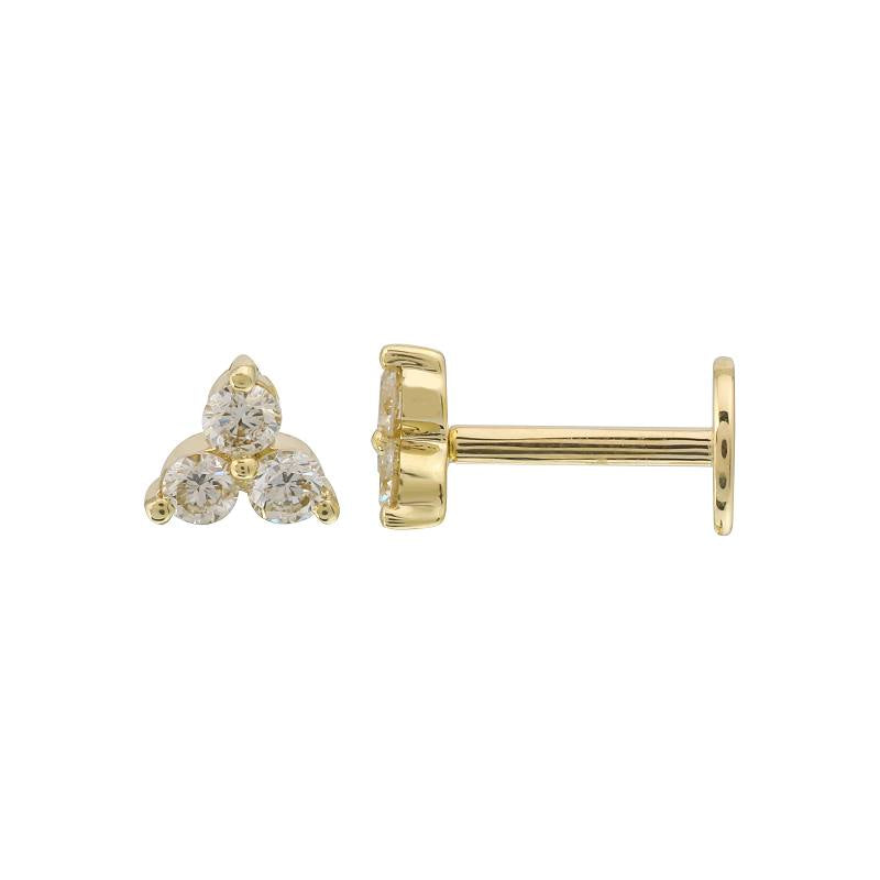 THREE STONES FLAT BACK STUD EARRING