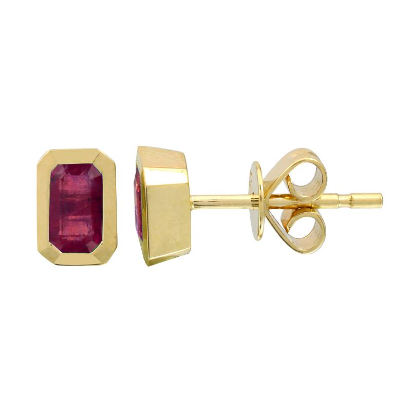 BEZELED BAGUETTE RUBY STUDS