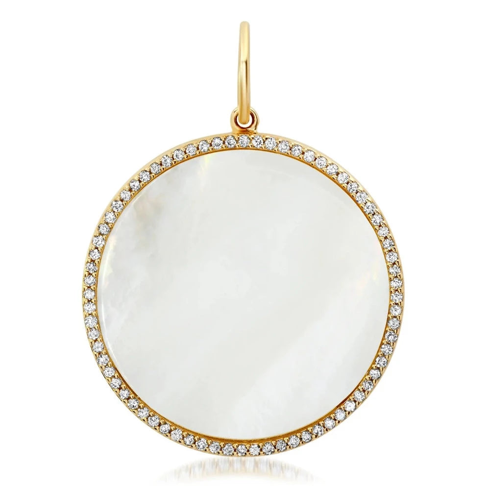 mother of pearl chain coin charm 14k gold 