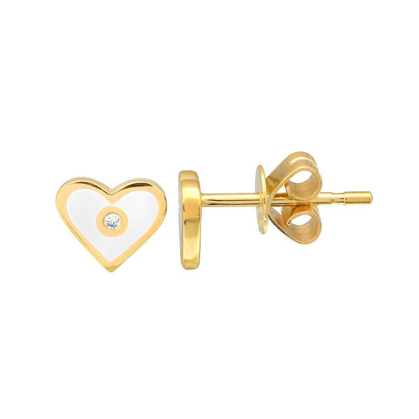 DIAMOND AND GOLD ENAMEL HEART STUDS